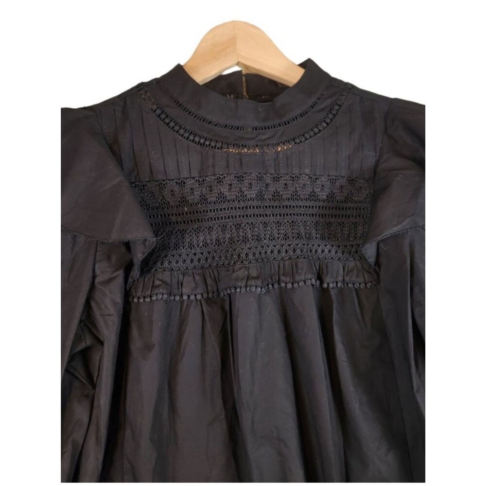 J. Crew Crocheted Lace Ruffle Blouse Top Black Size XL Style AK764 - Picture 4 of 10